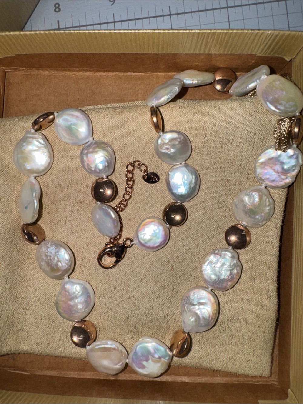 14-15mm White Freshwater Pearl/Hematine, 18K Rose Gold Over Silver 18” Necklace